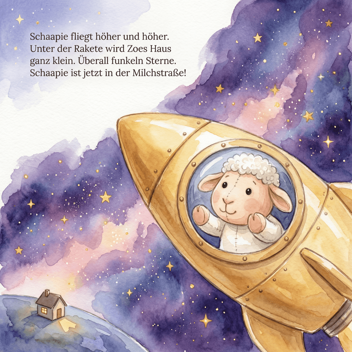 Sample watercolour illustration from a Woefje book